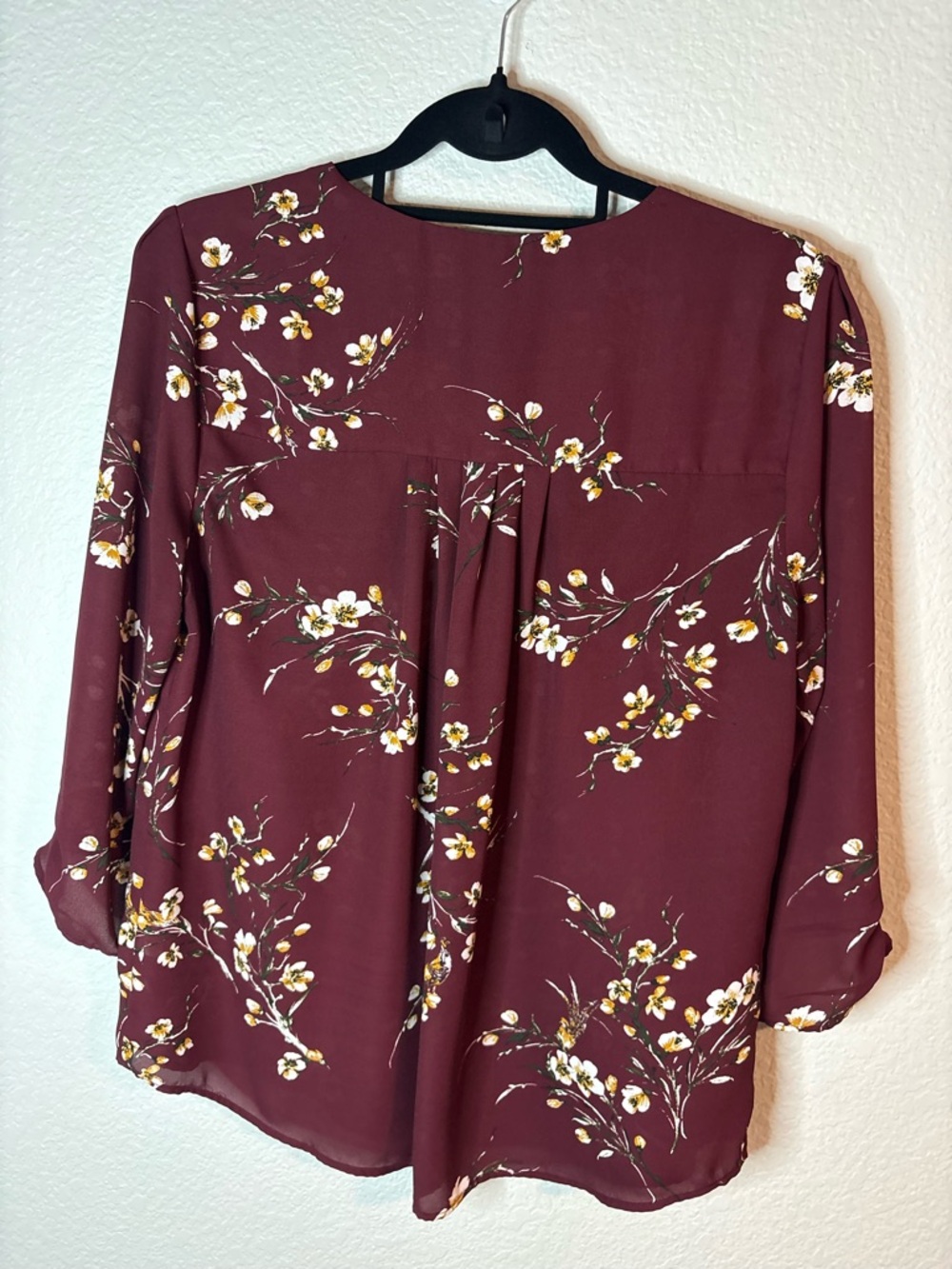 DR2 Burgundy Floral V-Neck Blouse - Picture 2 of 4